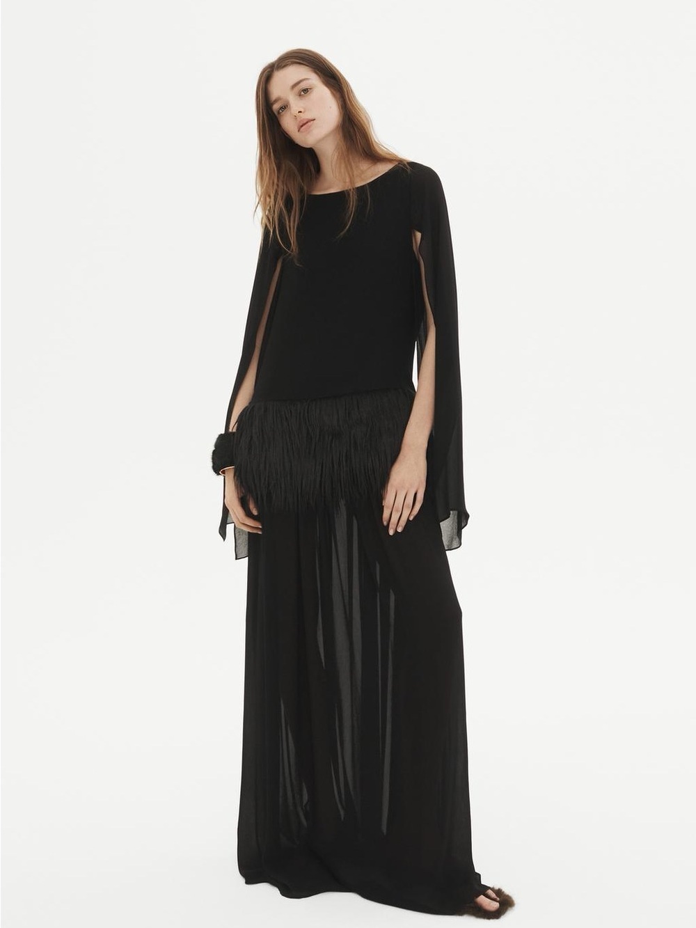 New Zara Studio limited edition gown with faux fur trim size L 3692/969/800